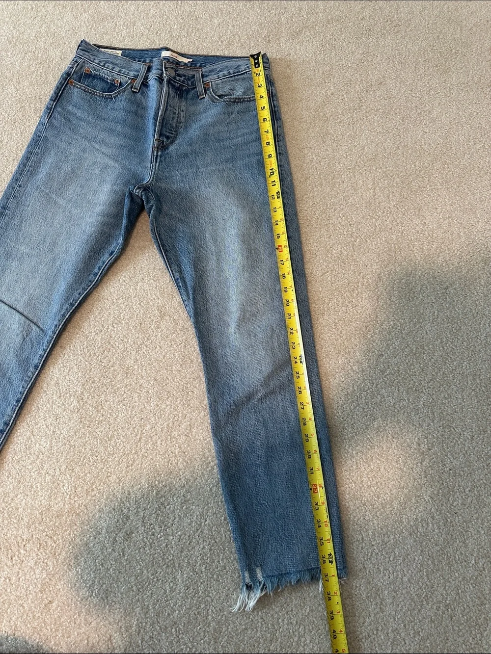 Levi's Blue Straight-Leg Jeans with Frayed Hem